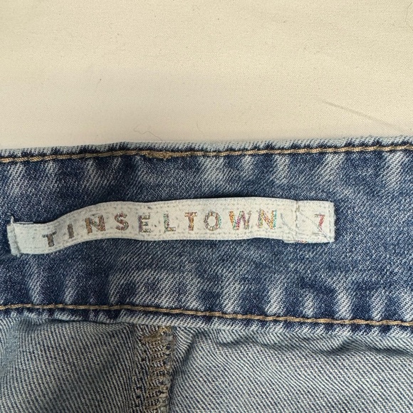 Women's super wide leg Distressed Blue Jeans - Picture 4 of 9